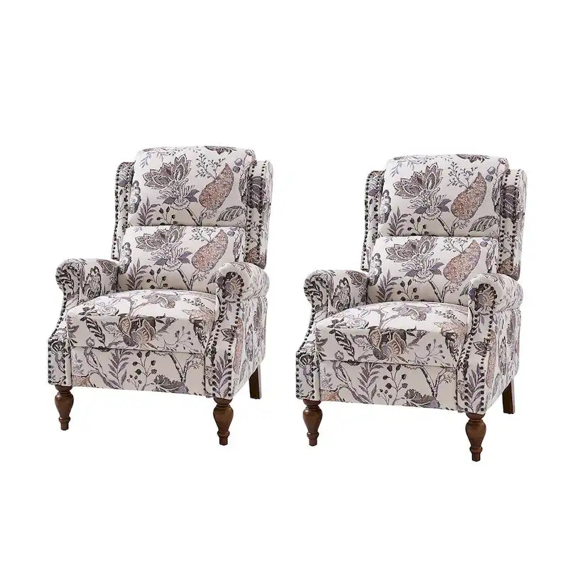 Fauteuil inclinable manuel Terri Classic Cutaway Arms with Nailheads pour salon, ensemble de 2, par