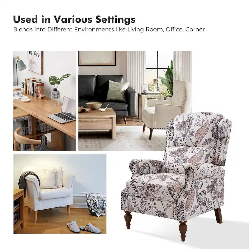 Fauteuil inclinable manuel Terri Classic Cutaway Arms with Nailheads pour salon, ensemble de 2, par
