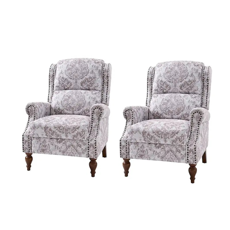 Fauteuil inclinable manuel Terri Classic Cutaway Arms with Nailheads pour salon, ensemble de 2, par