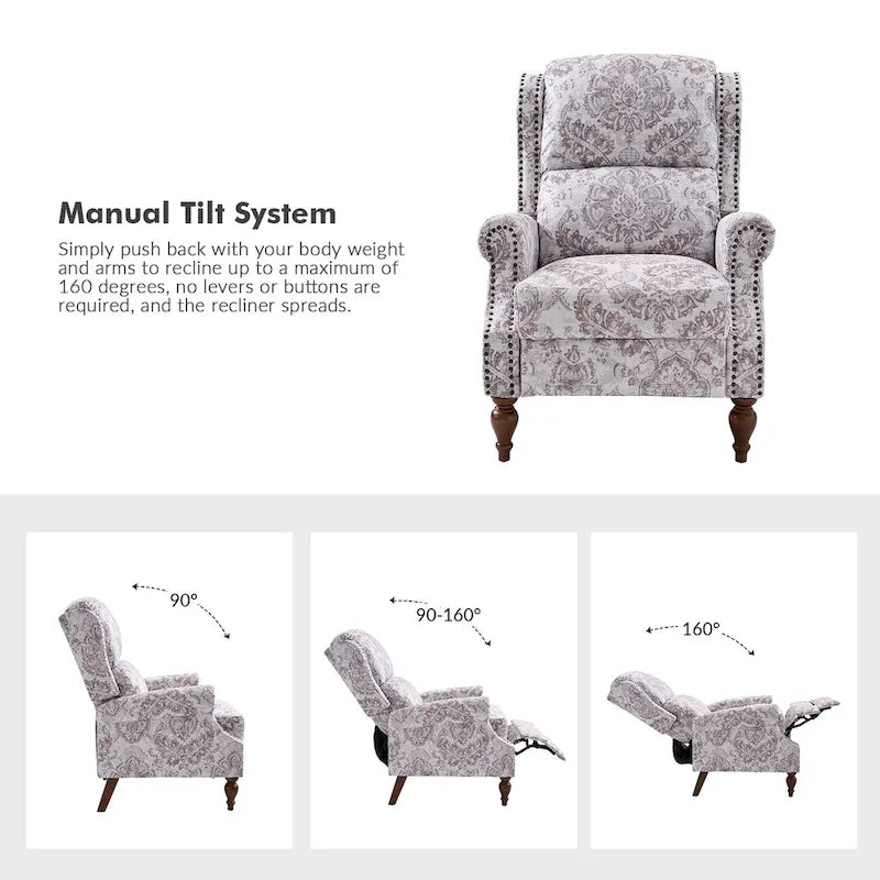 Fauteuil inclinable manuel Terri Classic Cutaway Arms with Nailheads pour salon, ensemble de 2, par