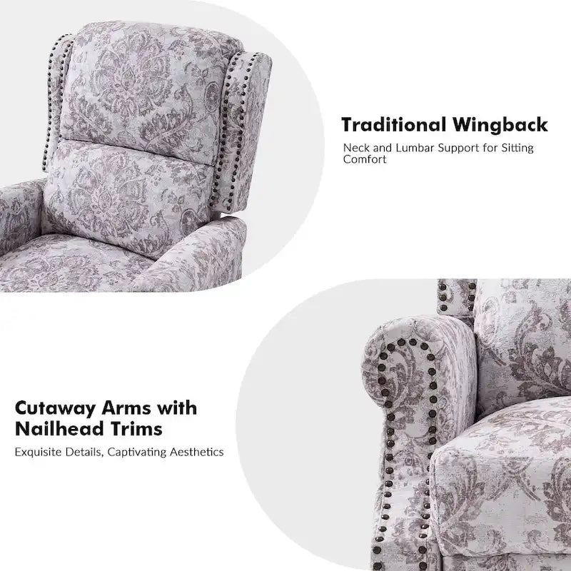 Fauteuil inclinable manuel Terri Classic Cutaway Arms with Nailheads pour salon, ensemble de 2, par