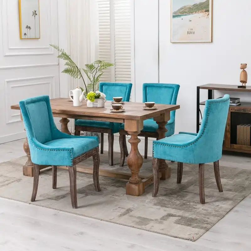 Lot de 2 chaises de salle à manger Grondin de style campagnard français vintage avec revêtement en lin et détails cloutés