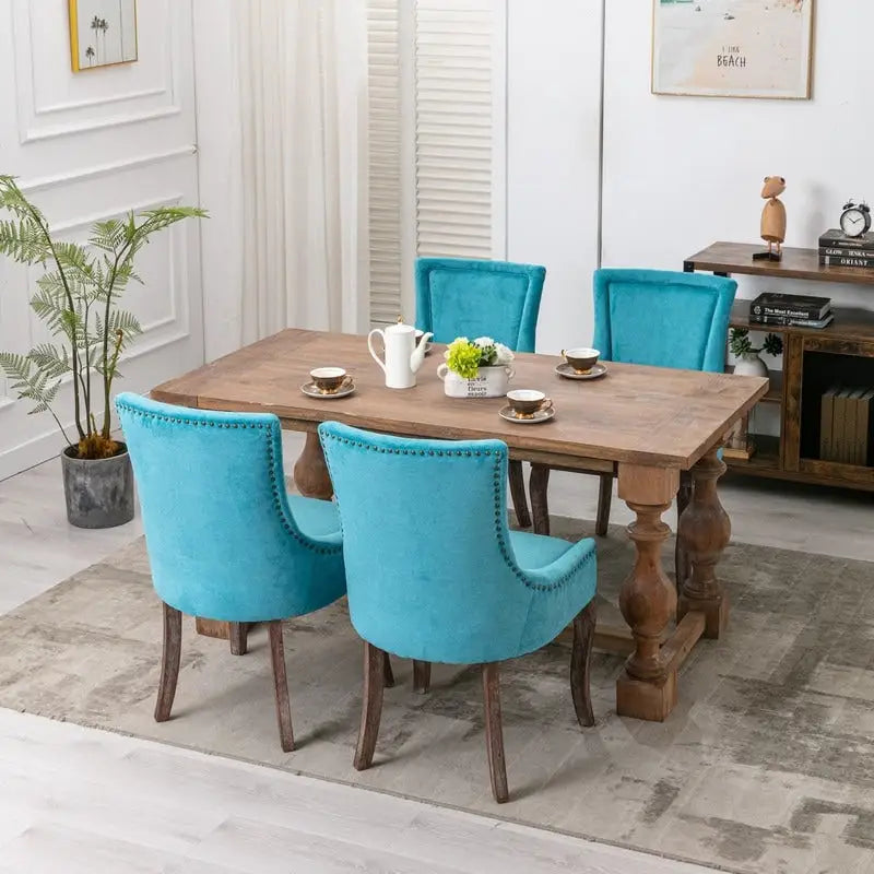 Lot de 2 chaises de salle à manger Grondin de style campagnard français vintage avec revêtement en lin et détails cloutés