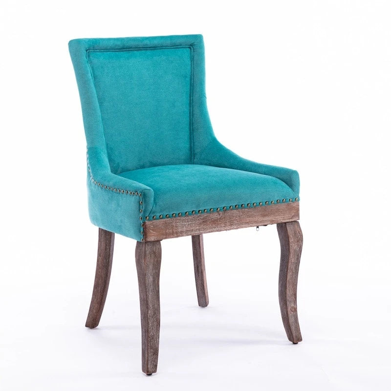Lot de 2 chaises de salle à manger Grondin de style campagnard français vintage avec revêtement en lin et détails cloutés