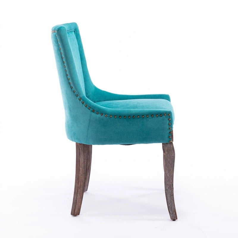 Lot de 2 chaises de salle à manger Grondin de style campagnard français vintage avec revêtement en lin et détails cloutés
