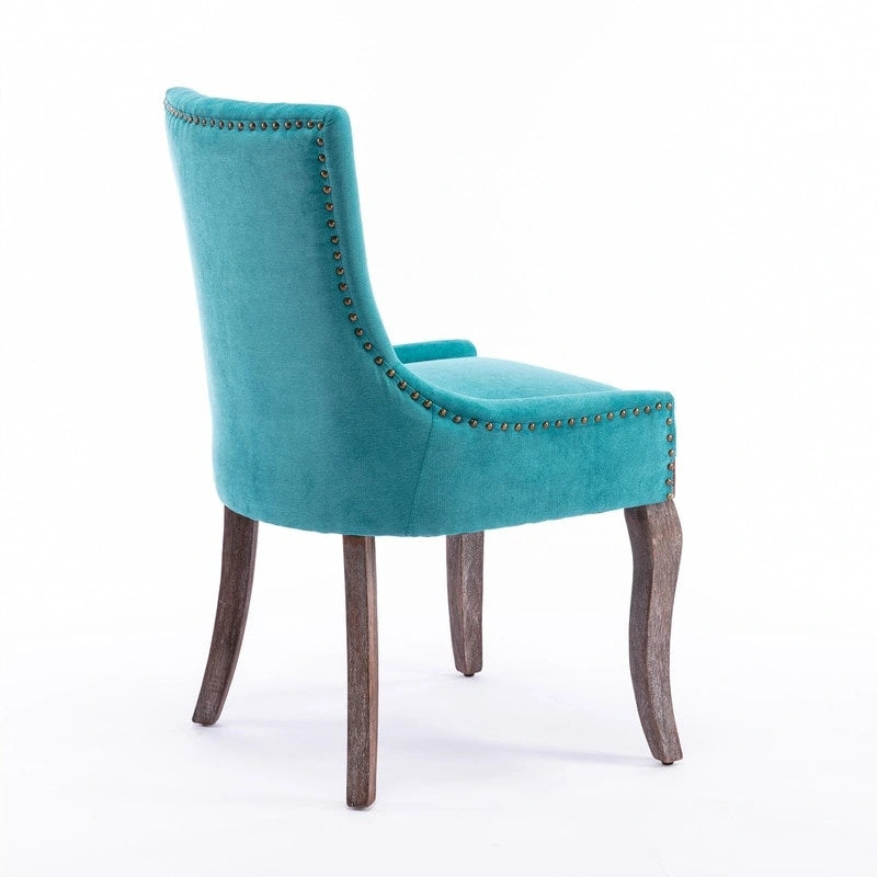 Lot de 2 chaises de salle à manger Grondin de style campagnard français vintage avec revêtement en lin et détails cloutés