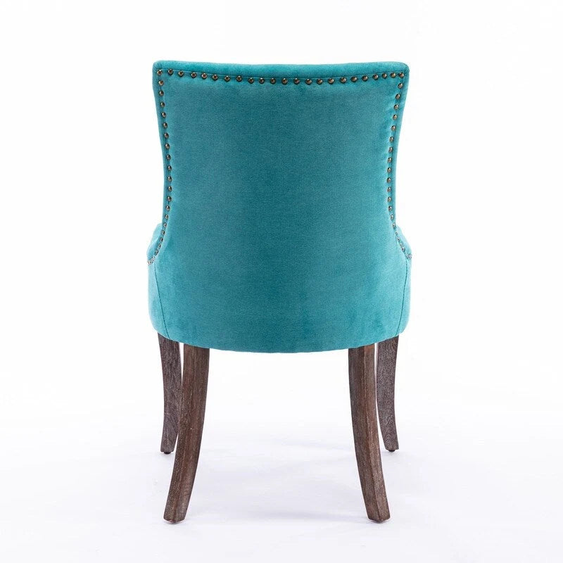 Lot de 2 chaises de salle à manger Grondin de style campagnard français vintage avec revêtement en lin et détails cloutés