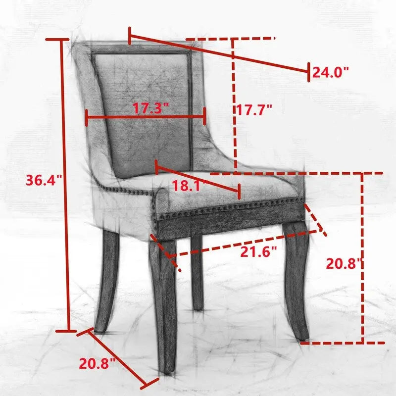 Lot de 2 chaises de salle à manger Grondin de style campagnard français vintage avec revêtement en lin et détails cloutés