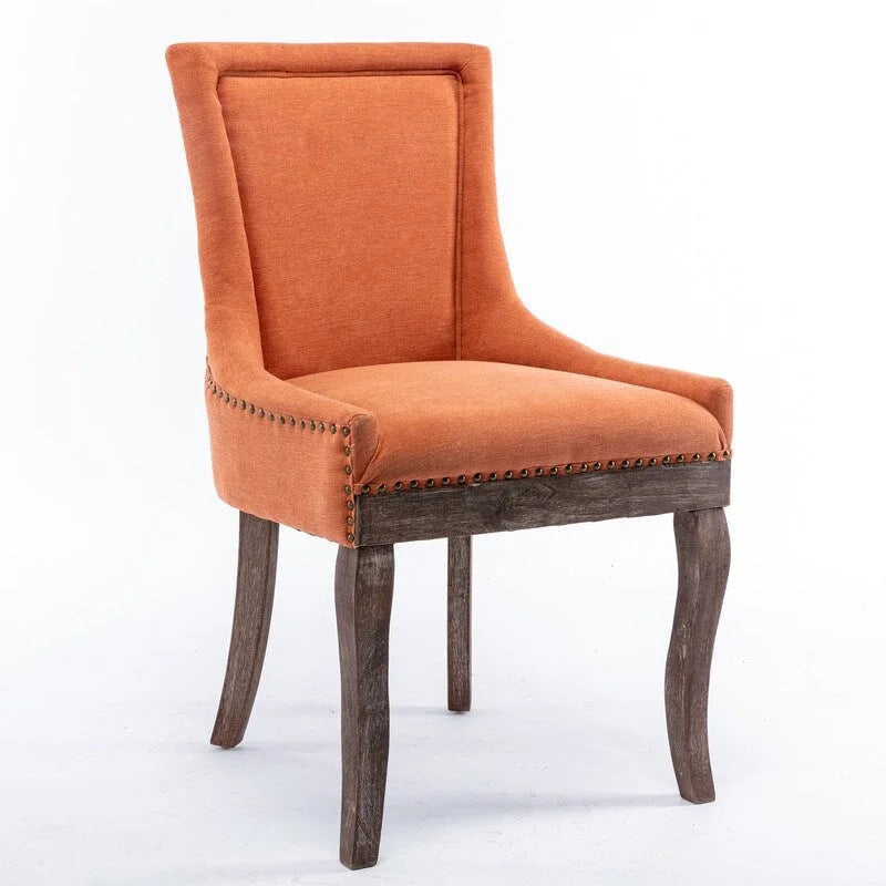 Lot de 2 chaises de salle à manger Grondin de style campagnard français vintage avec revêtement en lin et détails cloutés