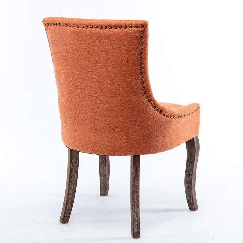 Lot de 2 chaises de salle à manger Grondin de style campagnard français vintage avec revêtement en lin et détails cloutés