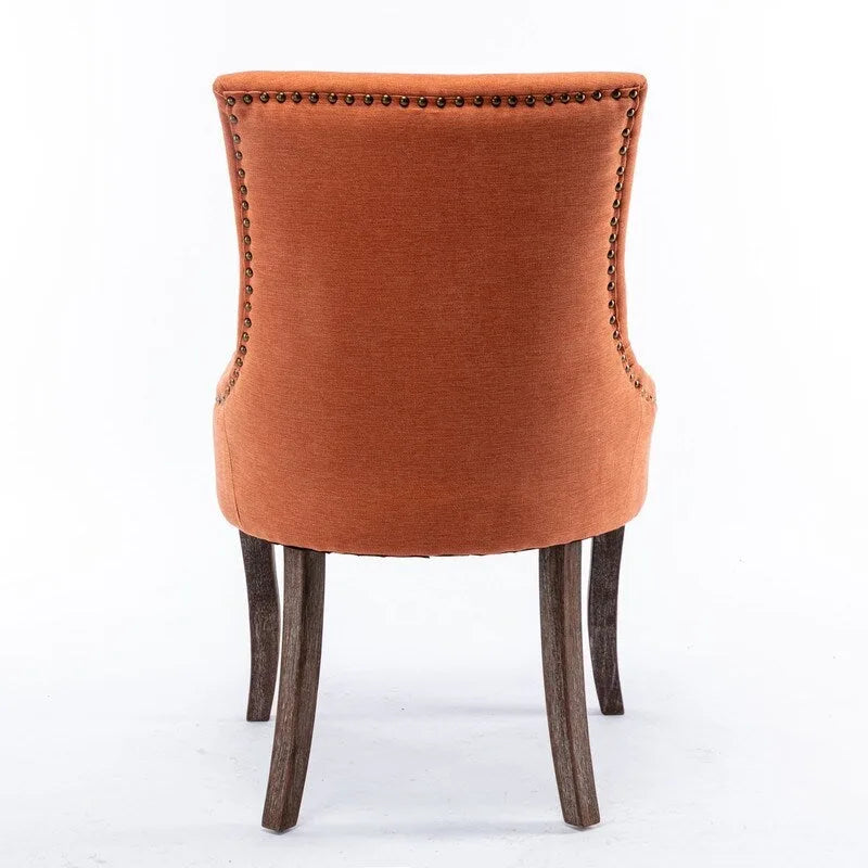 Lot de 2 chaises de salle à manger Grondin de style campagnard français vintage avec revêtement en lin et détails cloutés