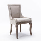 Lot de 2 chaises de salle à manger Grondin de style campagnard français vintage avec revêtement en lin et détails cloutés