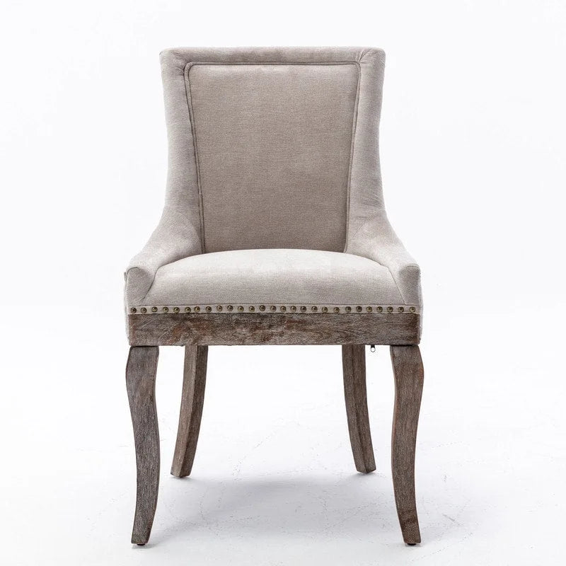 Lot de 2 chaises de salle à manger Grondin de style campagnard français vintage avec revêtement en lin et détails cloutés