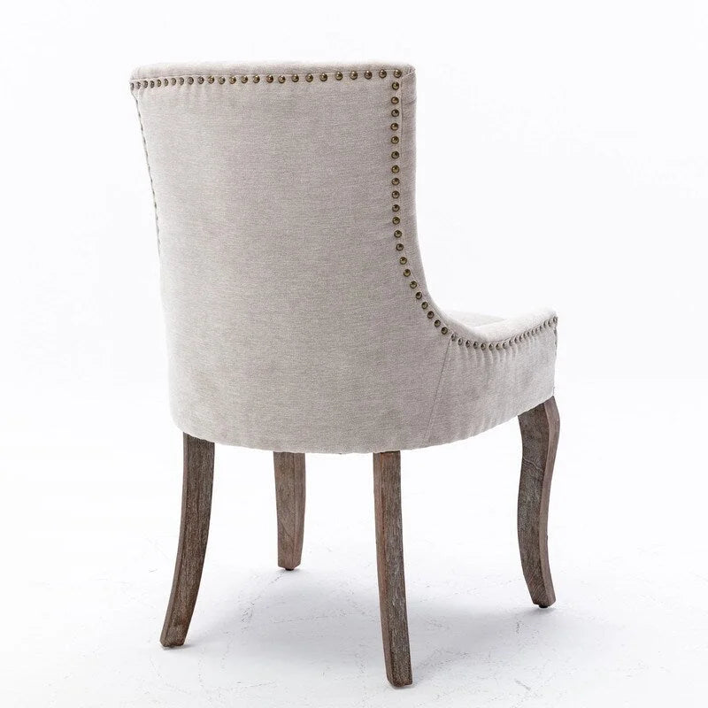 Lot de 2 chaises de salle à manger Grondin de style campagnard français vintage avec revêtement en lin et détails cloutés