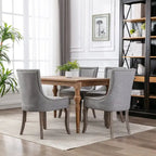 Lot de 2 chaises de salle à manger Grondin de style campagnard français vintage avec revêtement en lin et détails cloutés