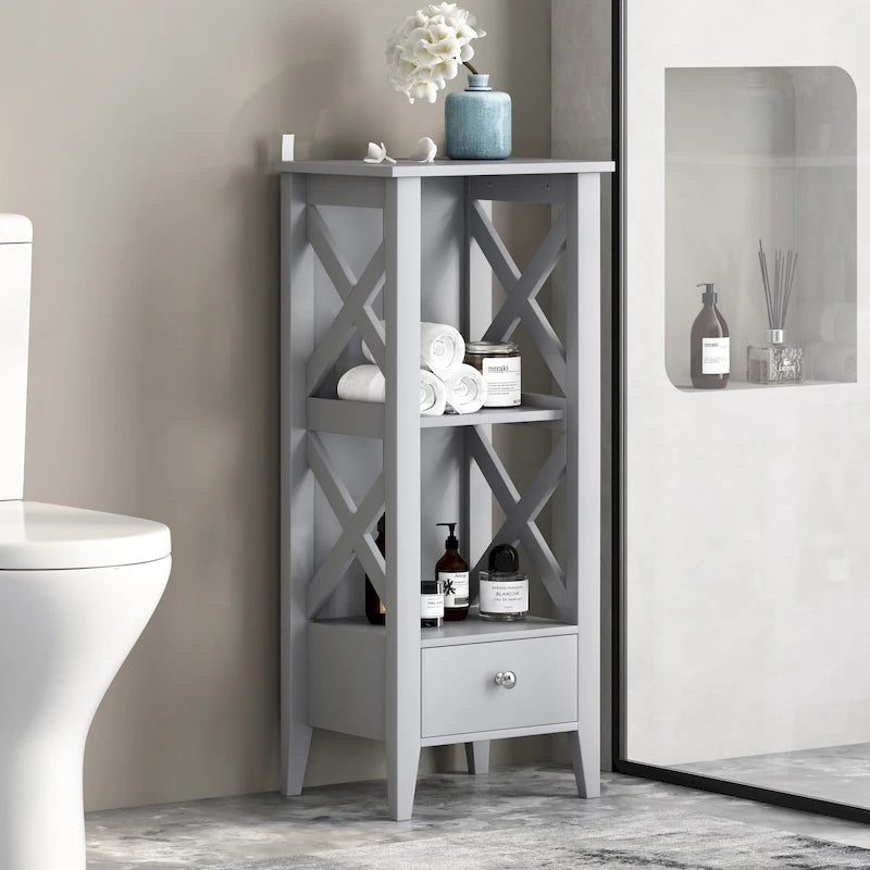 Étagère de rangement de salle de bain en bois manufacturé Loverin avec tiroir par