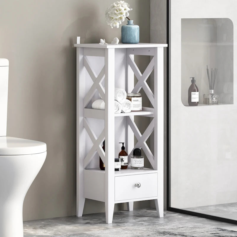 Étagère de rangement de salle de bain en bois manufacturé Loverin avec tiroir par