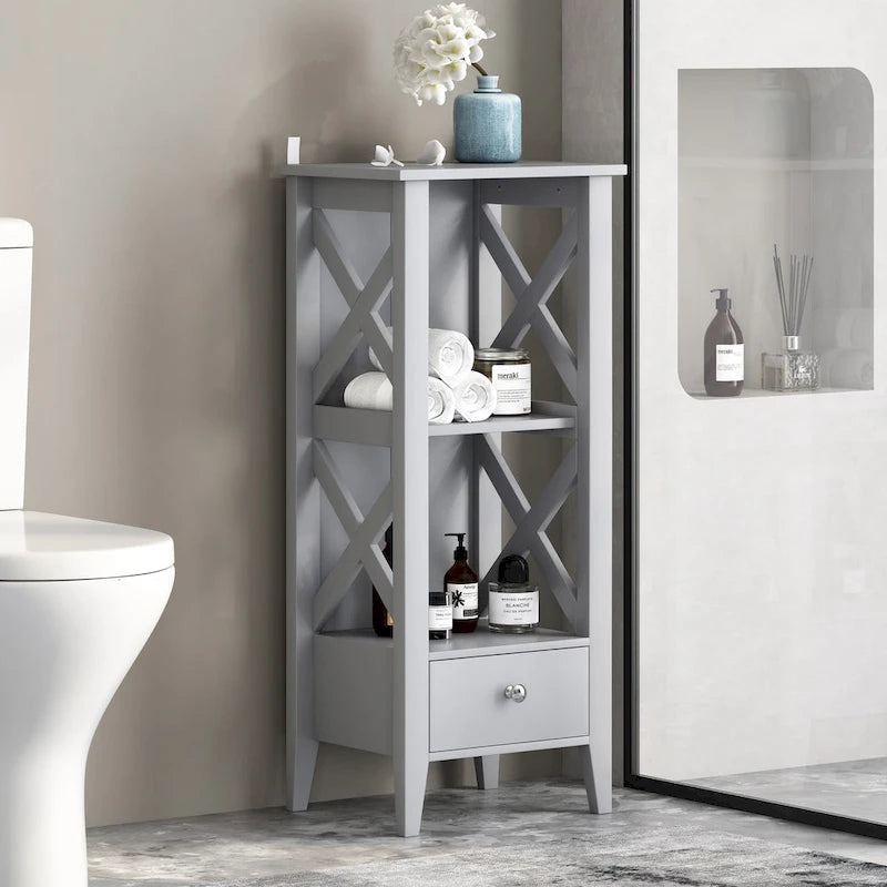Loverin Manufactured Wood Bathroom Floor Storage Rack with Drawer by 