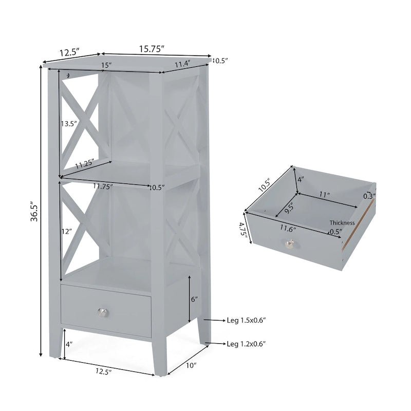 Étagère de rangement de salle de bain en bois manufacturé Loverin avec tiroir par