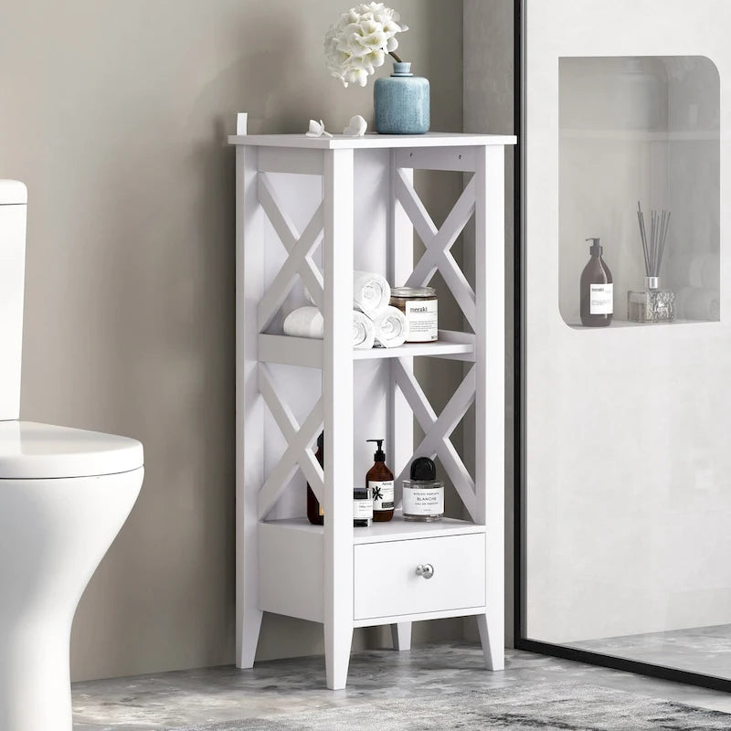 Étagère de rangement de salle de bain en bois manufacturé Loverin avec tiroir par