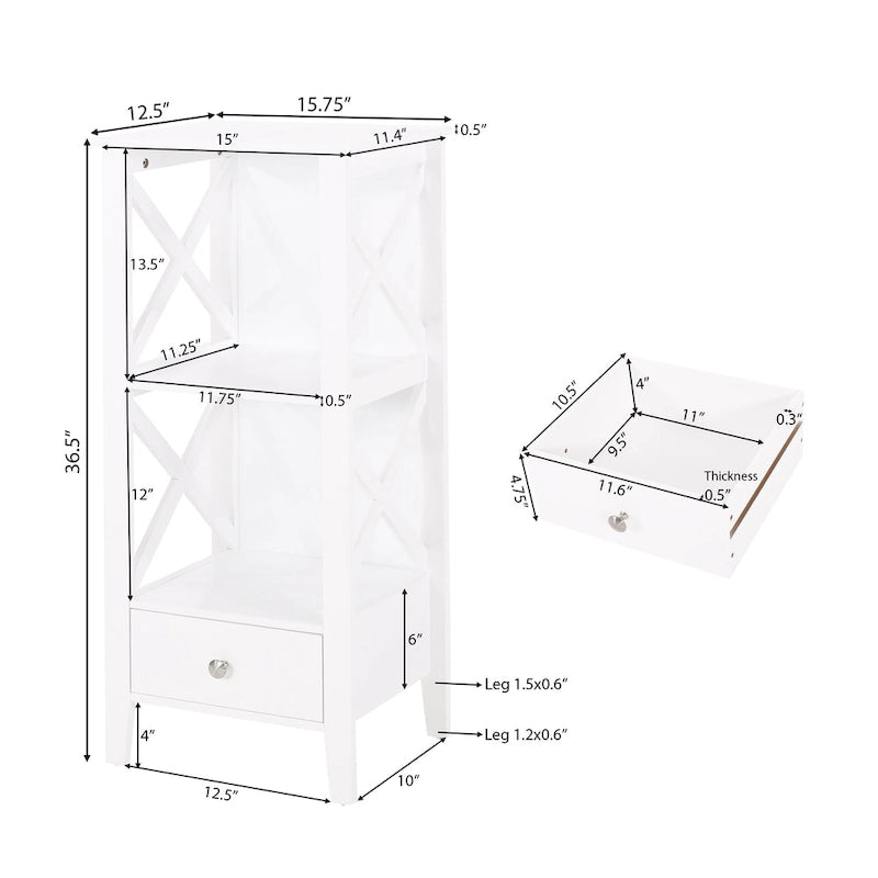 Étagère de rangement de salle de bain en bois manufacturé Loverin avec tiroir par