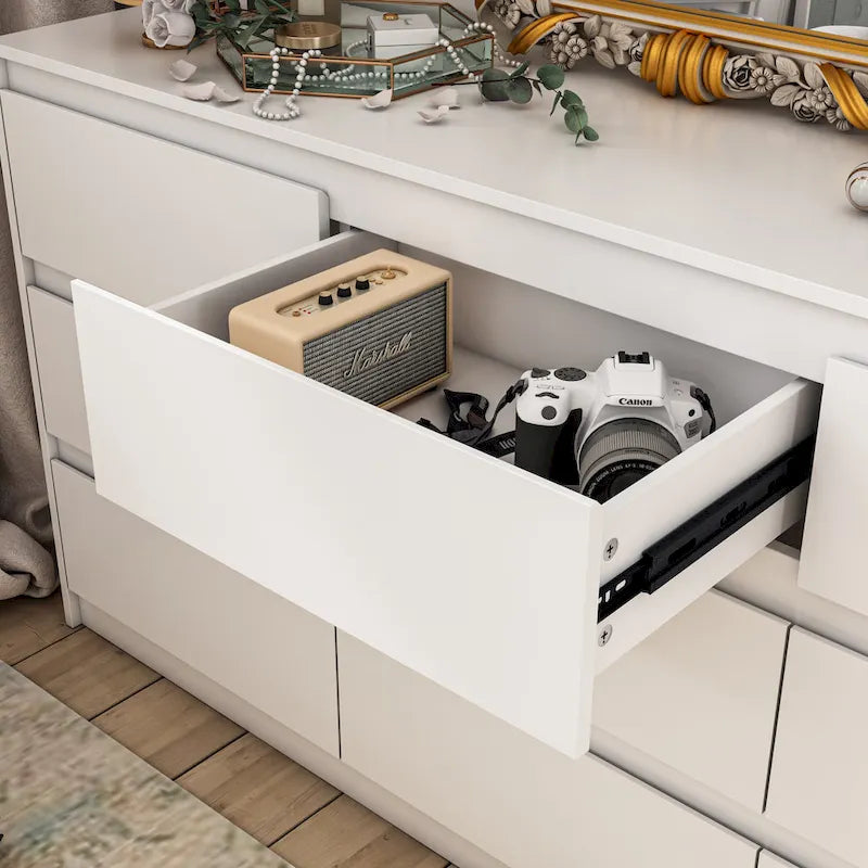 Commode à 9 Tiroirs, Blanc, Meuble de Rangement avec Tiroirs, Organisateur de Rangement, Armoire