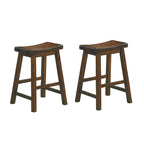 Wooden 24 Counter Height Stool with Saddle Seat, Distressed Cherry, Set Of 2