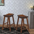Tabouret de bar en bois 24 po avec siège en selle, cerisier vieilli, lot de 2