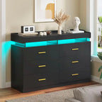 Commode à 6 tiroirs avec 2 tablettes coulissantes et éclairage LED