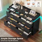 Commode à 6 tiroirs avec 2 tablettes coulissantes et éclairage LED