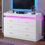 Commode à 6 tiroirs avec 2 tablettes coulissantes et éclairage LED