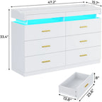Commode à 6 tiroirs avec 2 tablettes coulissantes et éclairage LED
