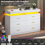 Commode à 6 tiroirs avec 2 tablettes coulissantes et éclairage LED