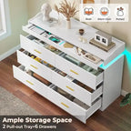 Commode à 6 tiroirs avec 2 tablettes coulissantes et éclairage LED
