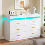 Commode à 6 tiroirs avec 2 tablettes coulissantes et éclairage LED