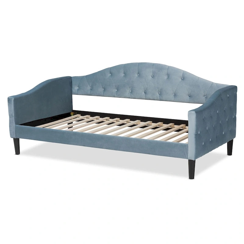 Lit de repos en velours bleu clair, style moderne et contemporain