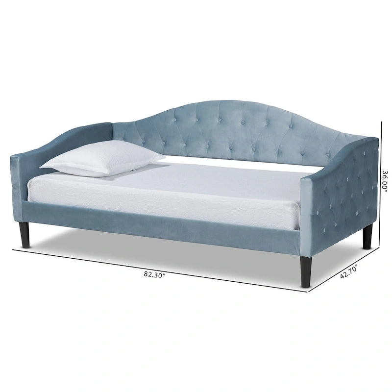 Lit de repos en velours bleu clair, style moderne et contemporain