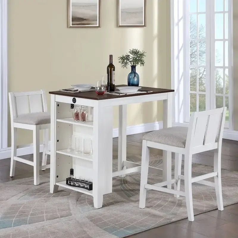 3-Pieces Bar Pub Set with Counter Height Dining Table and 2 Chairs