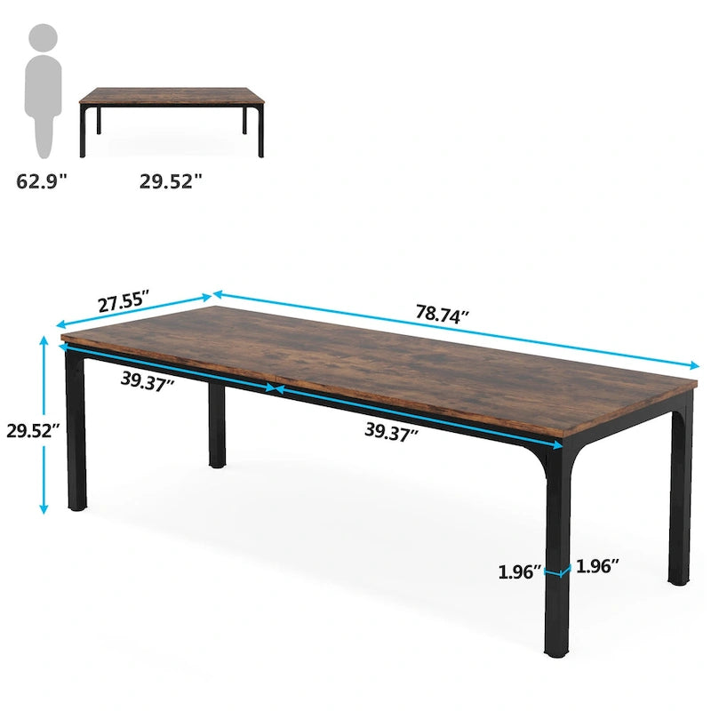 Bureau d'ordinateur extra long de 78,7 pouces pour 2 personnes
