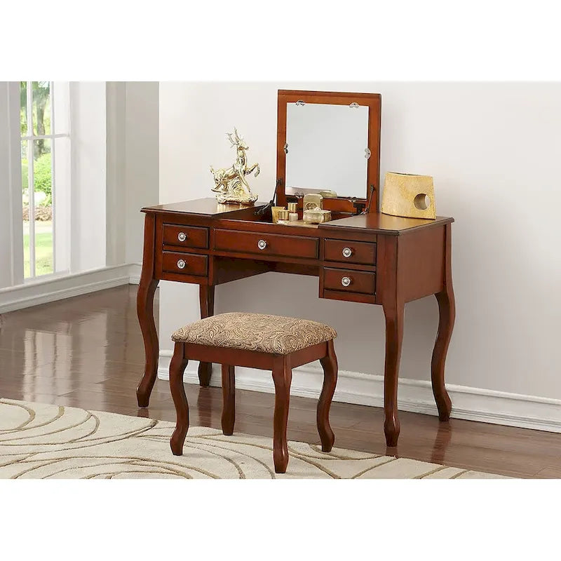 Coiffeuse avec miroir relevable et tabouret