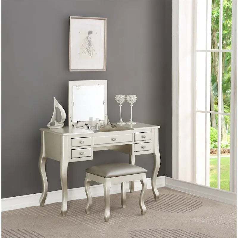 Coiffeuse avec miroir relevable et tabouret