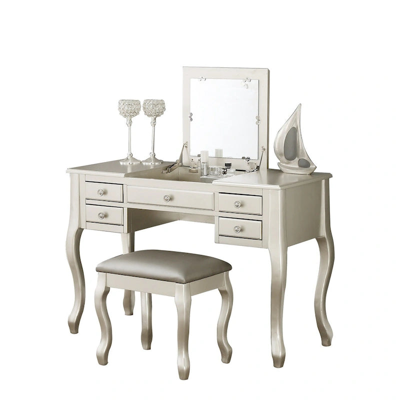 Coiffeuse avec miroir relevable et tabouret