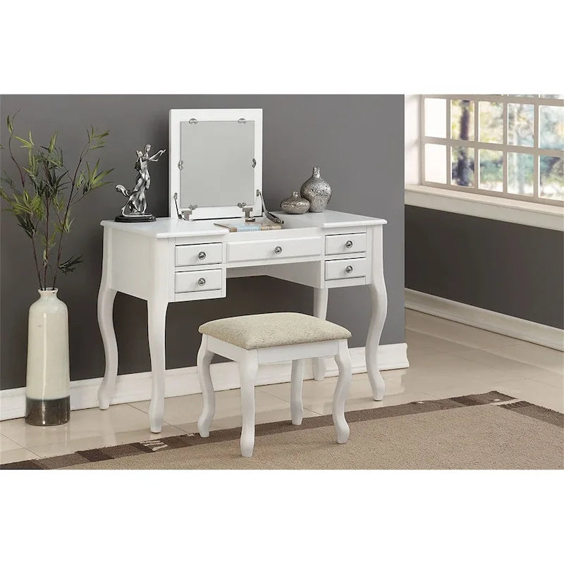 Coiffeuse avec miroir relevable et tabouret