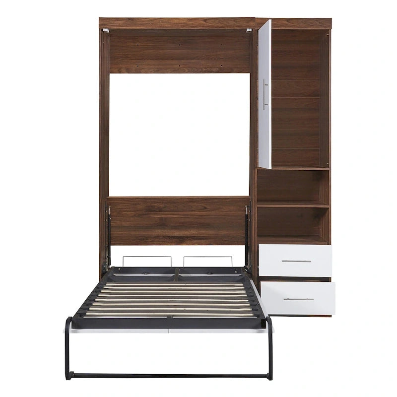 Lit mural escamotable double avec armoire, blanc