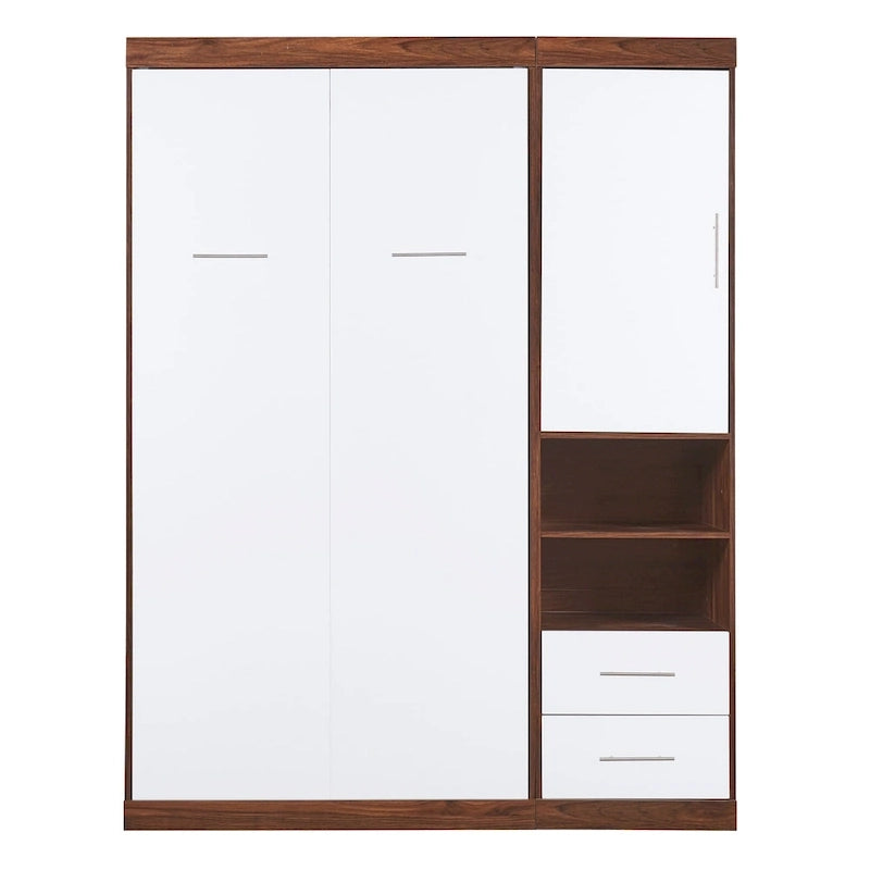 Lit mural escamotable double avec armoire, blanc