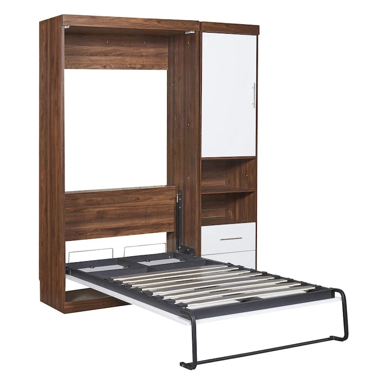 Lit mural escamotable double avec armoire, blanc