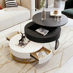 Tables basses gigognes rondes modernes à plateau relevable avec 2 tiroirs Blanc et Noir