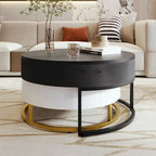 Tables basses gigognes rondes modernes à plateau relevable avec 2 tiroirs Blanc et Noir