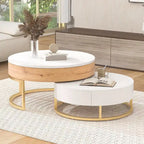 Tables basses gigognes rondes modernes à plateau relevable avec 2 tiroirs Blanc et Noir