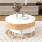 Tables basses gigognes rondes modernes à plateau relevable avec 2 tiroirs Blanc et Noir
